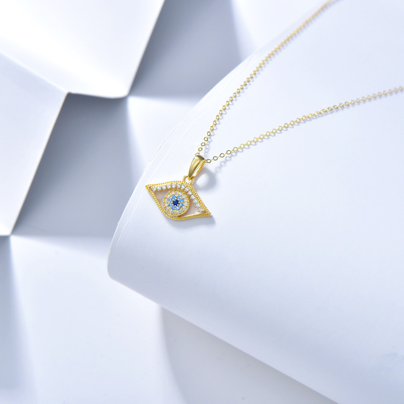 10K Gold Cubic Zirconia Evil Eye Pendant Necklace-4