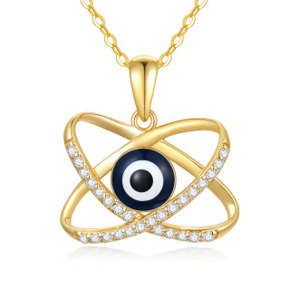 10K Gold Cubic Zirconia Evil Eye Pendant Necklace-48