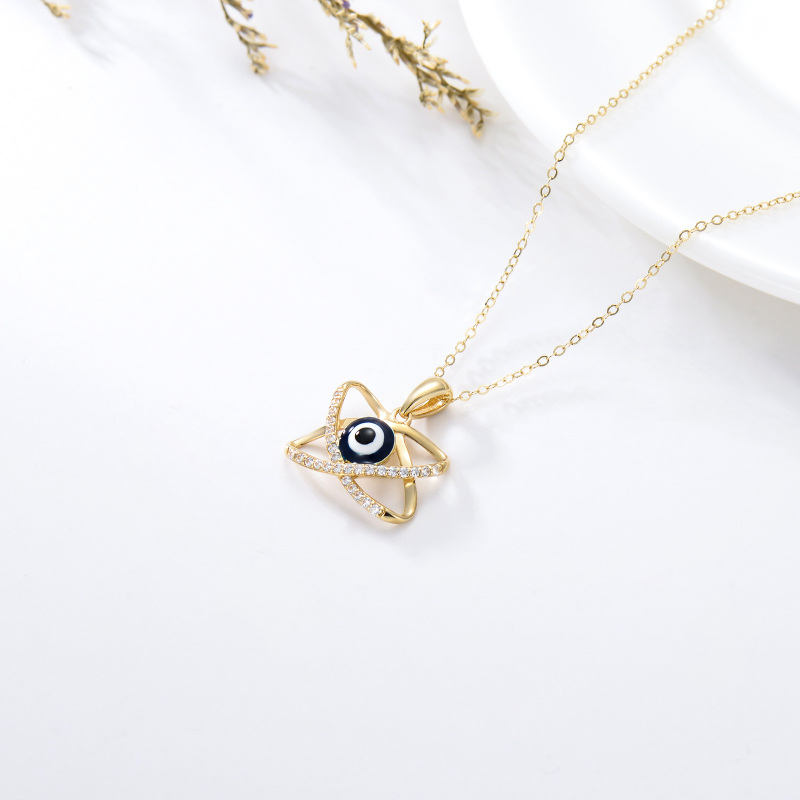 Colar com pendente olho grego em ouro branco 10K com zircónias cúbicas-3