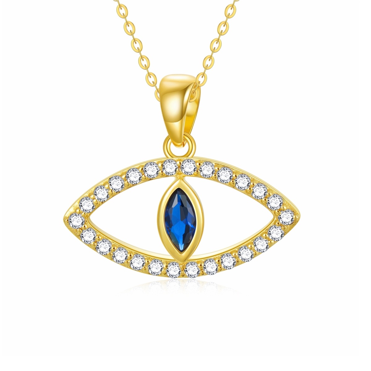 14K Gold Cubic Zirconia Evil Eye Pendant Necklace-1