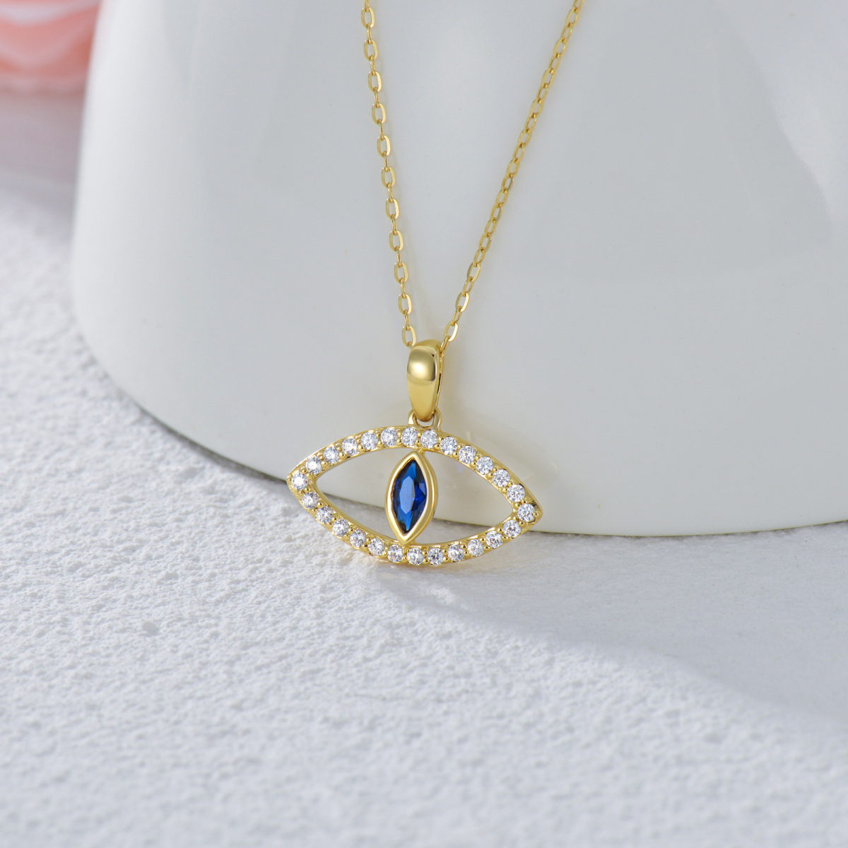 14K Gold Cubic Zirkonia Evil Eye Anhänger Halskette-3