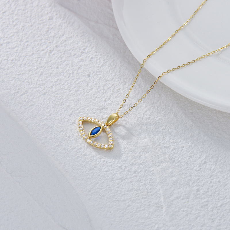 18K Gold Cubic Zirconia Evil Eye Pendant Necklace-4