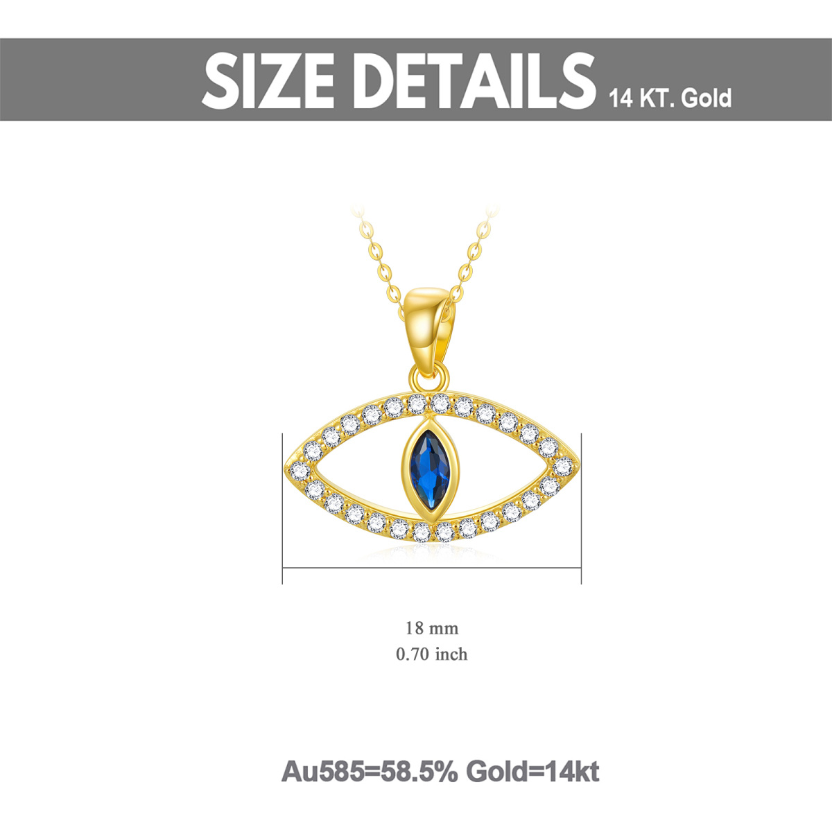 14K Gold Cubic Zirconia Evil Eye Pendant Necklace-5