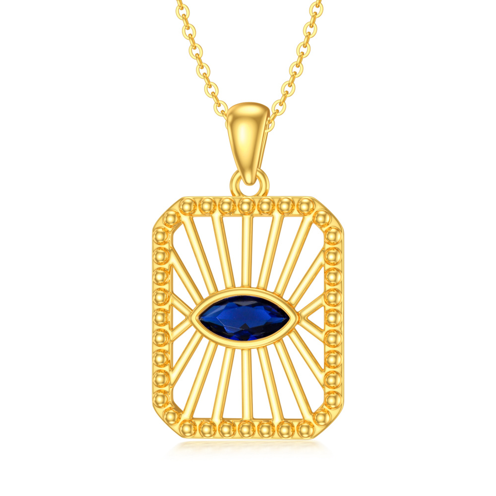 10K Gold Cubic Zirconia Evil Eye Pendant Necklace-1