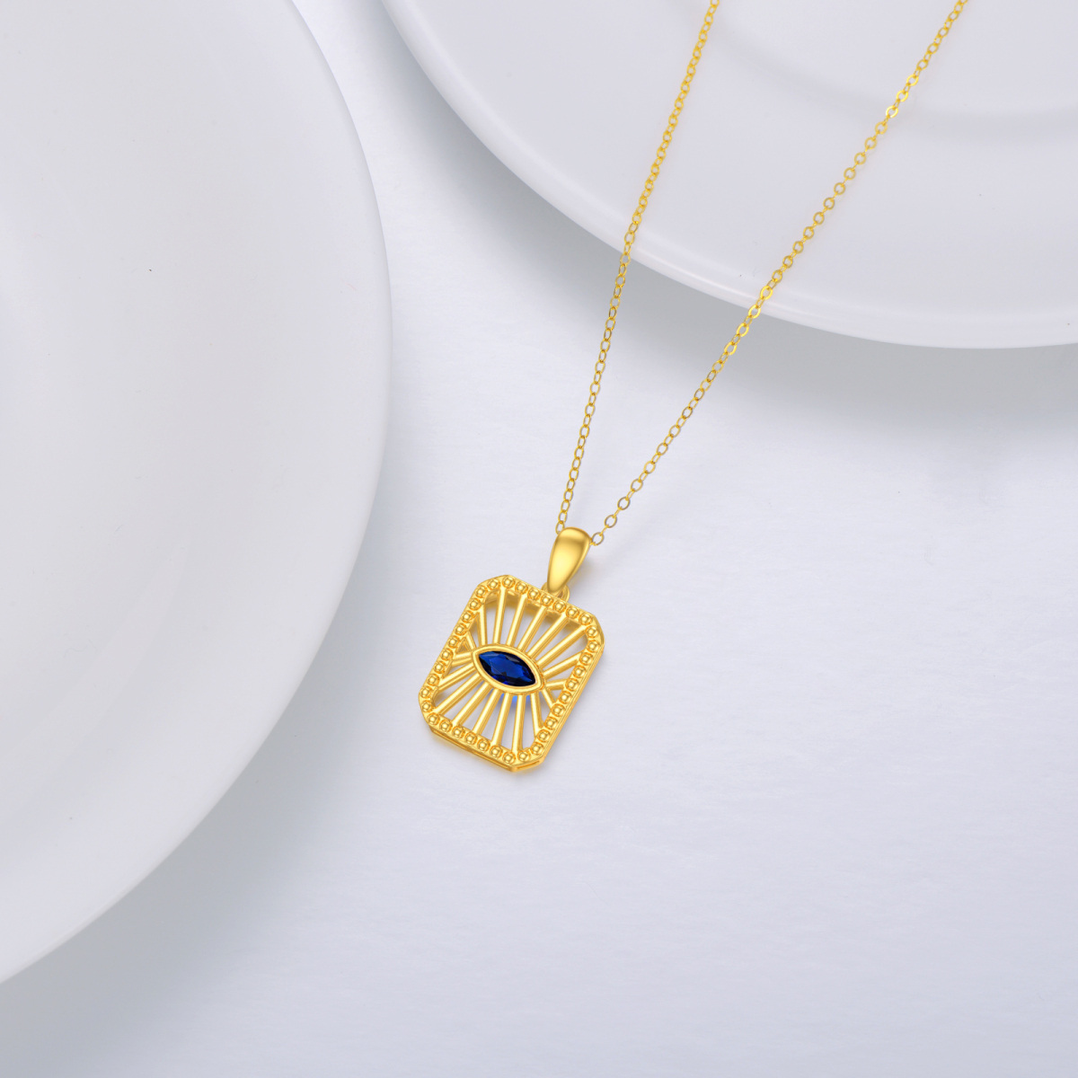 14K Gold Cubic Zirconia Evil Eye Pendant Necklace-3