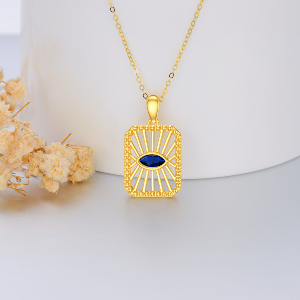 10K Gold Cubic Zirconia Evil Eye Pendant Necklace-4