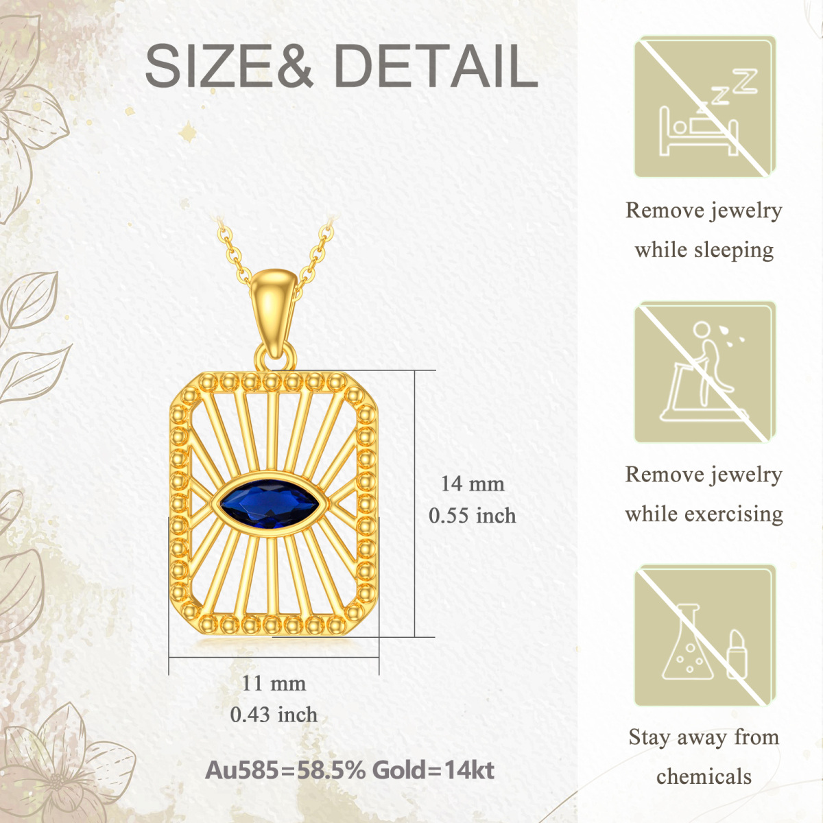 14K Gold Cubic Zirconia Evil Eye Pendant Necklace-5