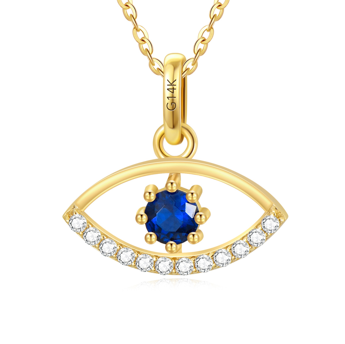 14K Gold Cubic Zirconia Evil Eye Pendant Necklace-1