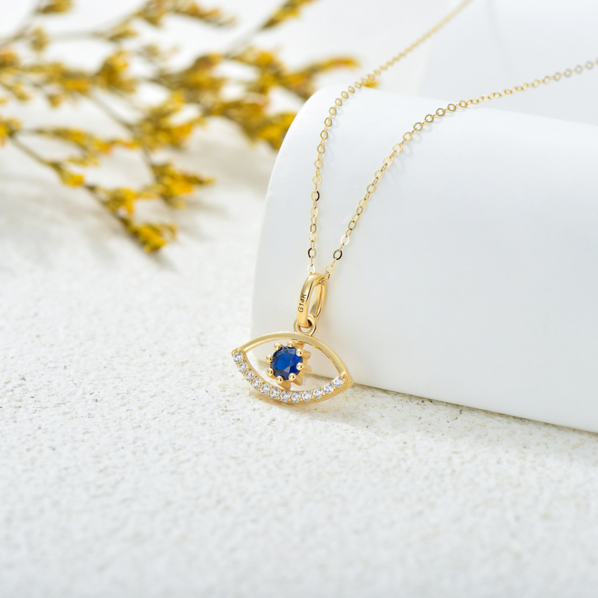 14K Gold Cubic Zirconia Evil Eye Pendant Necklace-3