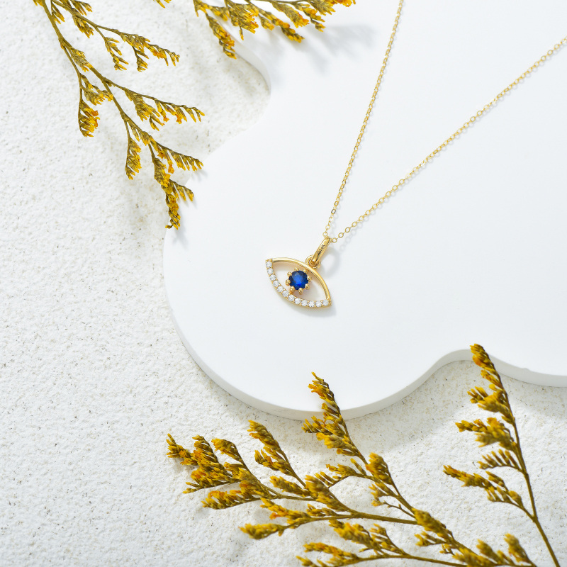 Naszyjnik z wisiorkiem z cyrkonii sześciennej z białego złota 10K z motywem złego oka-4