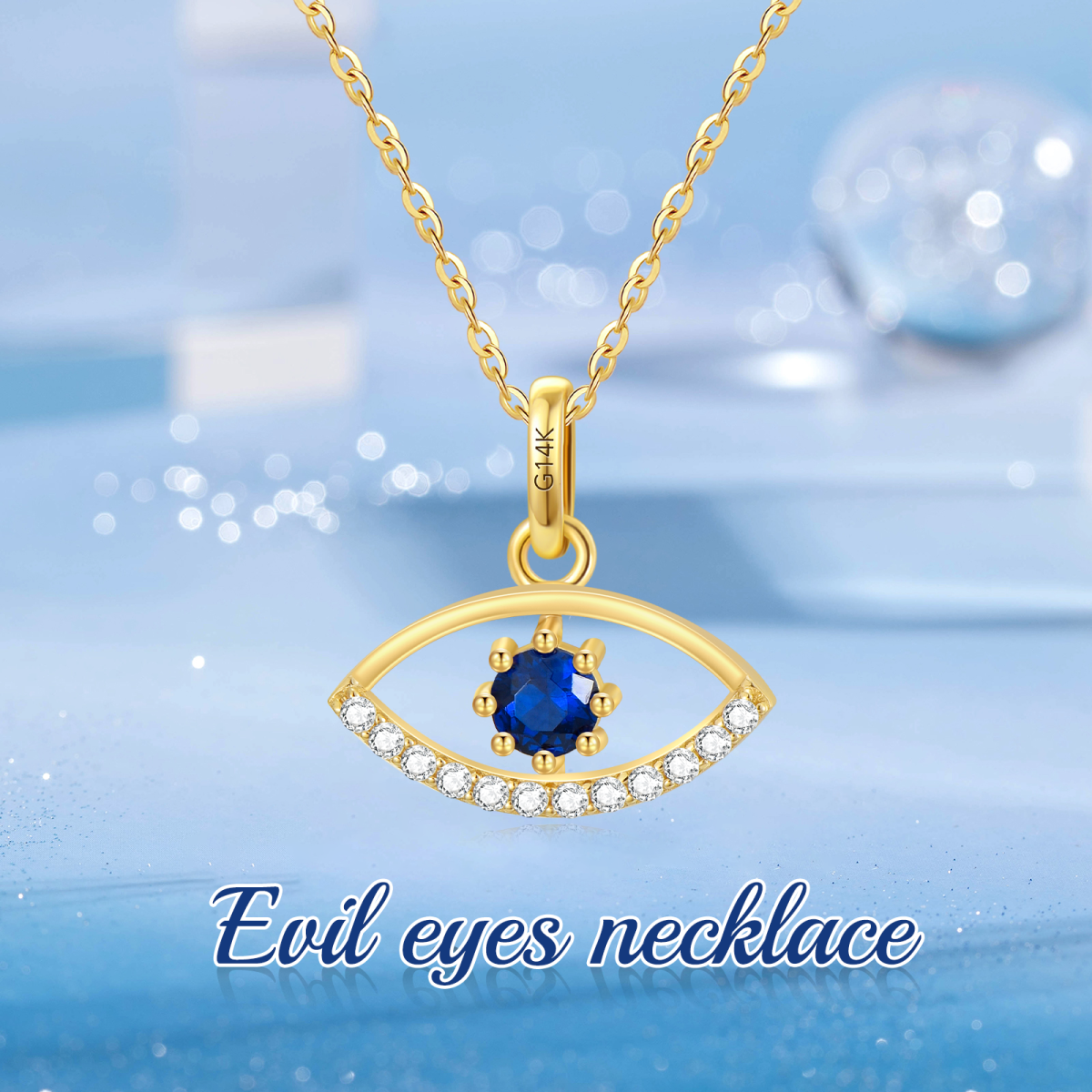 14K Gold Cubic Zirconia Evil Eye Pendant Necklace-5