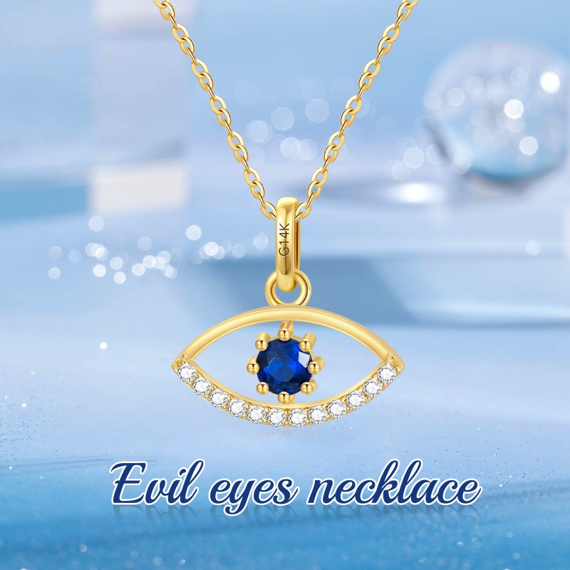 Naszyjnik z wisiorkiem z cyrkonii sześciennej z białego złota 10K z motywem złego oka-5