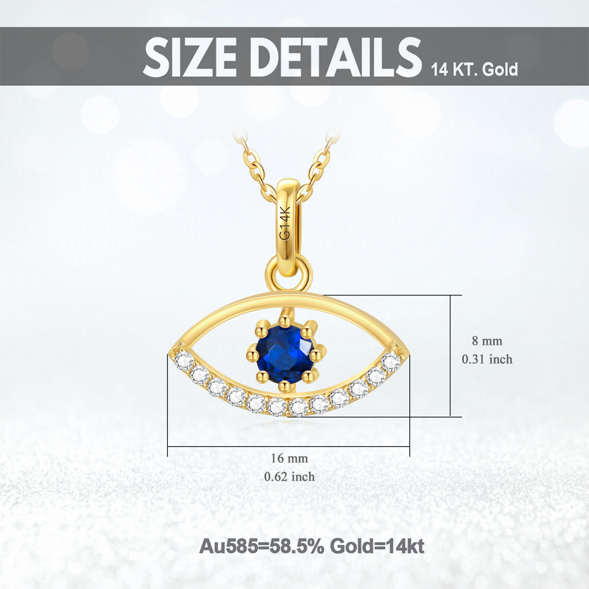 14K Gold Cubic Zirconia Evil Eye Pendant Necklace-6