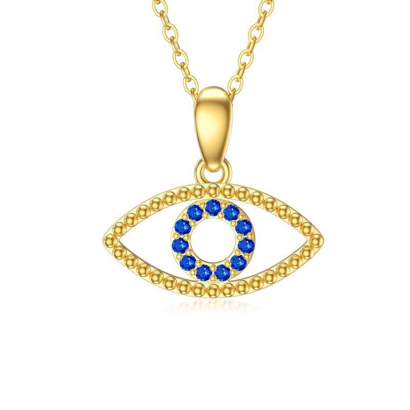 10K Gold Cubic Zirconia Evil Eye Pendant Necklace-1