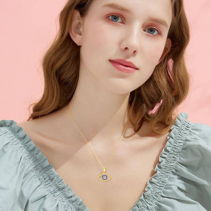 10K White Gold Cubic Zirconia Evil Eye Pendant Necklace-2