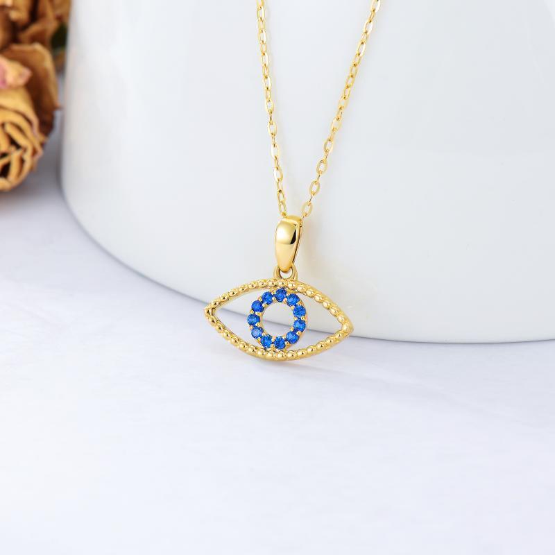 10K Gold Cubic Zirconia Evil Eye Pendant Necklace-3