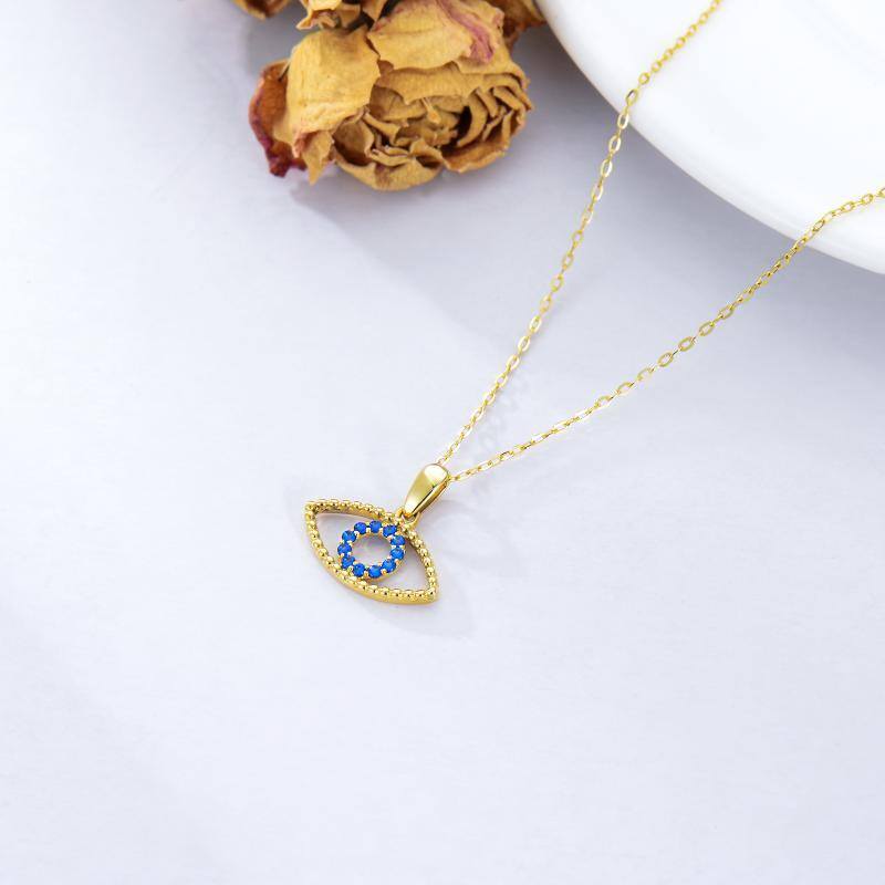 14K Gold Cubic Zirconia Evil Eye Pendant Necklace-4