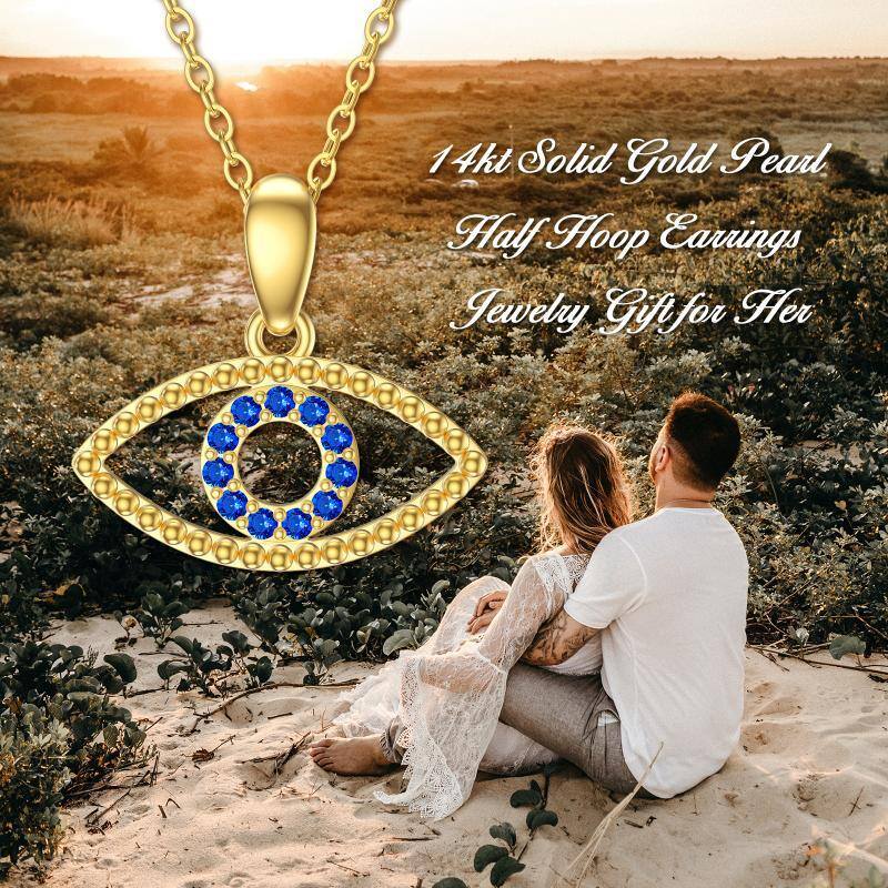 14K Gold Cubic Zirconia Evil Eye Pendant Necklace-5