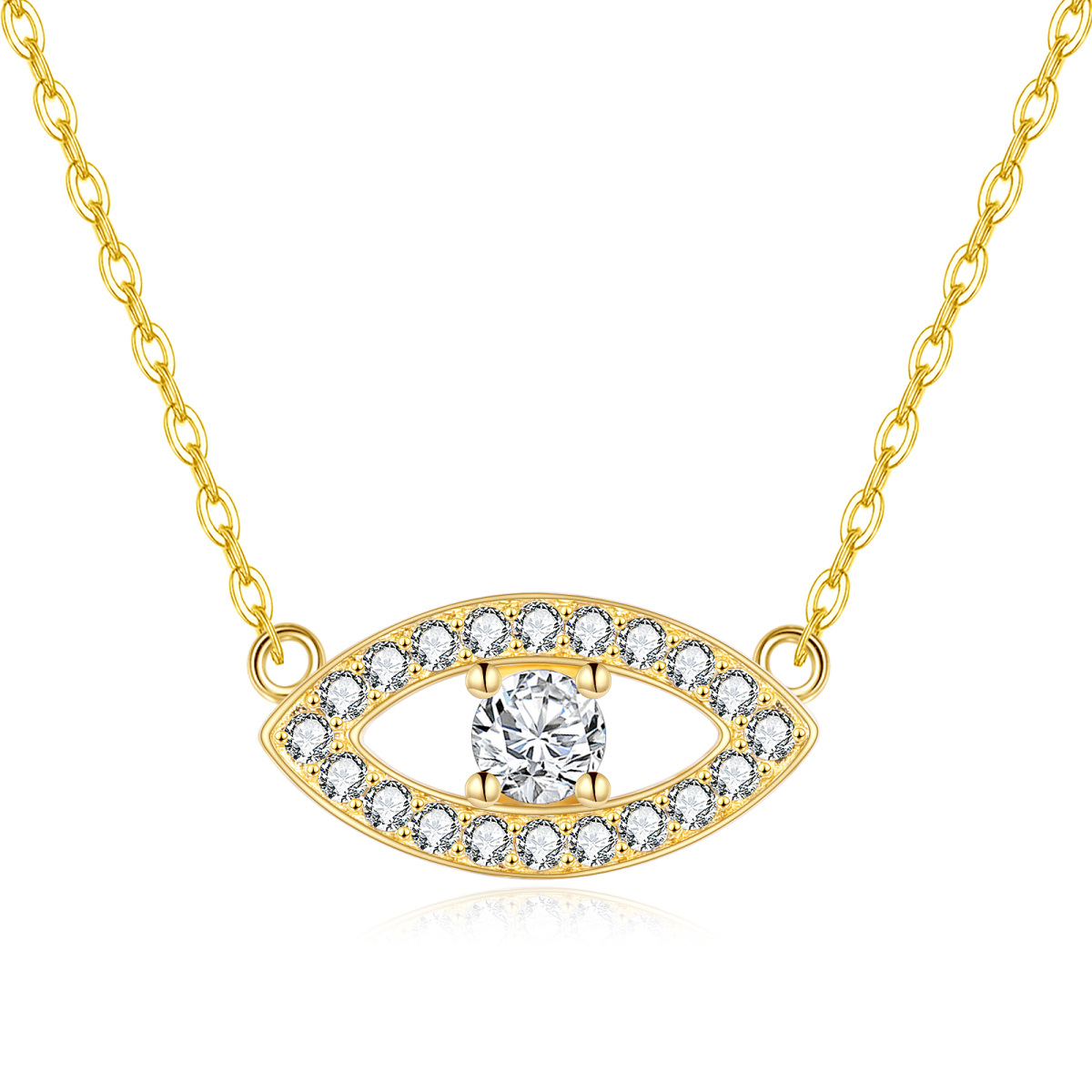 Collier en or 14K avec pendentif œil maléfique en zircon cubique-1