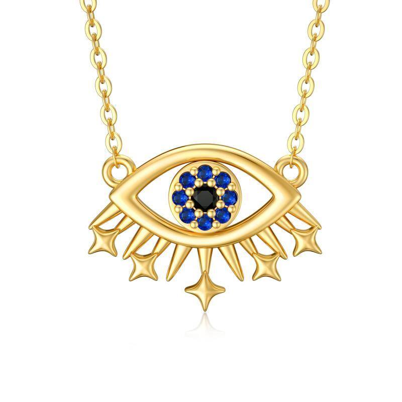 14K Gold Cubic Zirkonia Evil Eye Anhänger Halskette-1