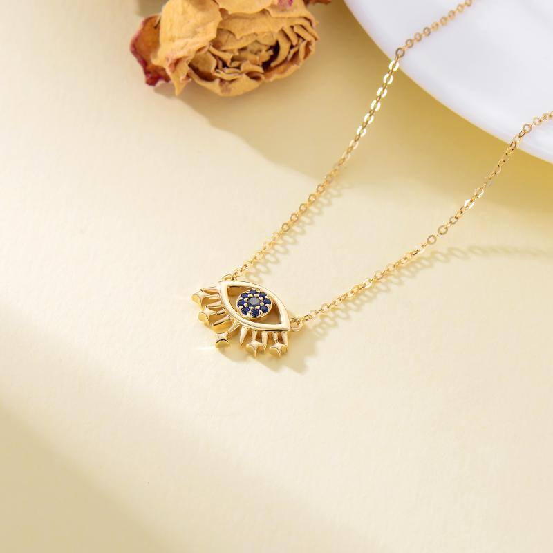 14K Gold Cubic Zirkonia Evil Eye Anhänger Halskette-3