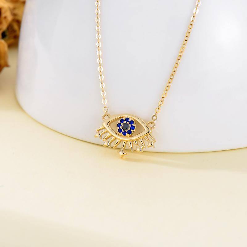 14K Gold Cubic Zirkonia Evil Eye Anhänger Halskette-4