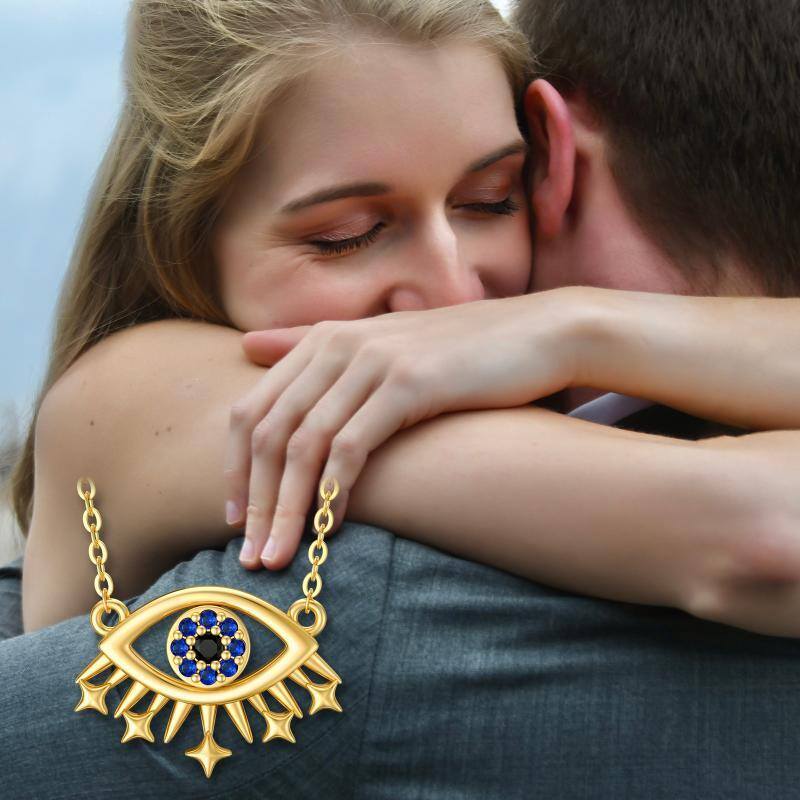 Colar com pendente olho grego em ouro branco 10K com zircónias cúbicas-6