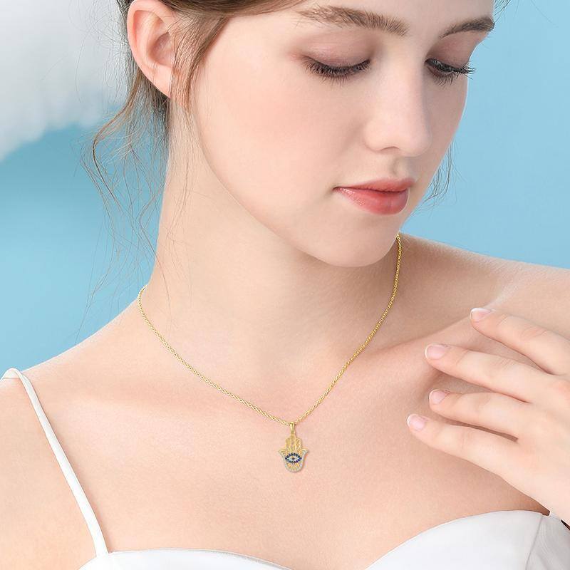 10K Gold Evil Eye Pendant Necklace-2