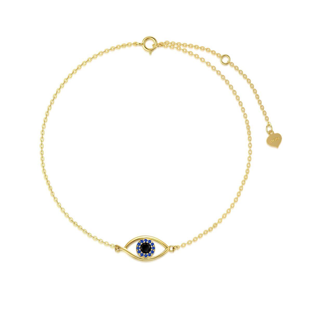 Tobillera de una sola capa de oro de 14 quilates con circonita cúbica Evil Eye-1