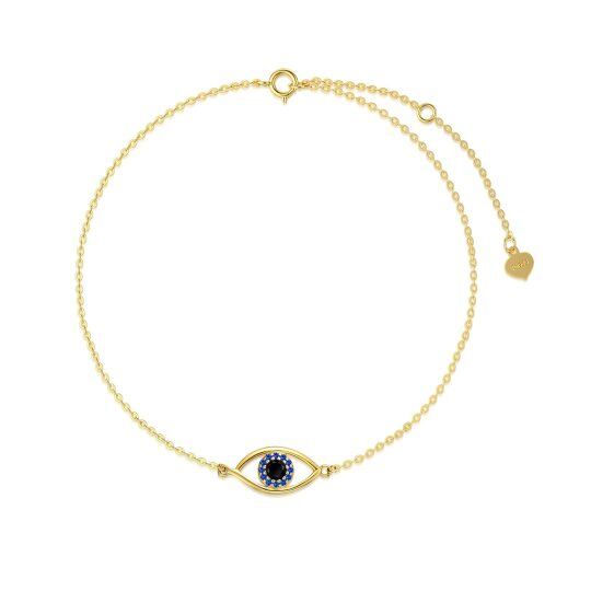 14K Gold kubischer Zirkonia Evil Eye einlagiges Fußkettchen