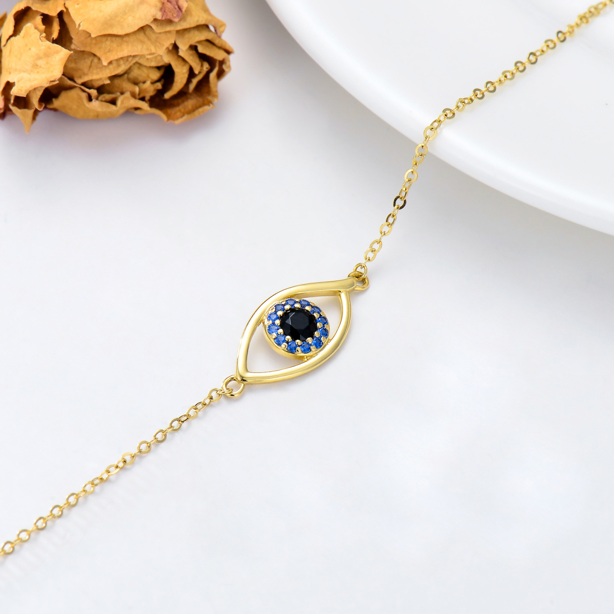 10K Gold Cubic Zirconia Evil Eye Single Layer Anklet-4