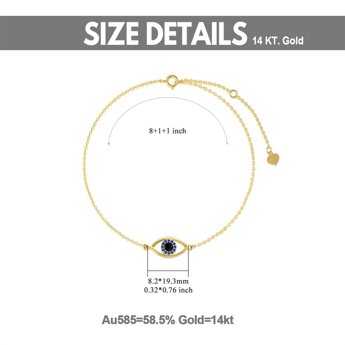 10K Gold Cubic Zirconia Evil Eye Single Layer Anklet-5