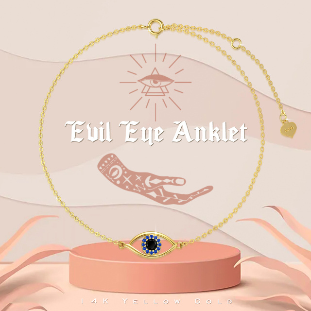 14K Gold kubischer Zirkonia Evil Eye einlagiges Fußkettchen-6