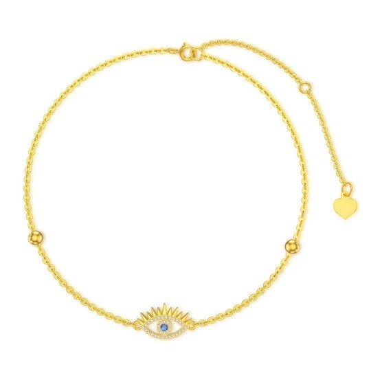 14K Gold Cubic Zirconia Evil Eye Single Layer Anklet-1