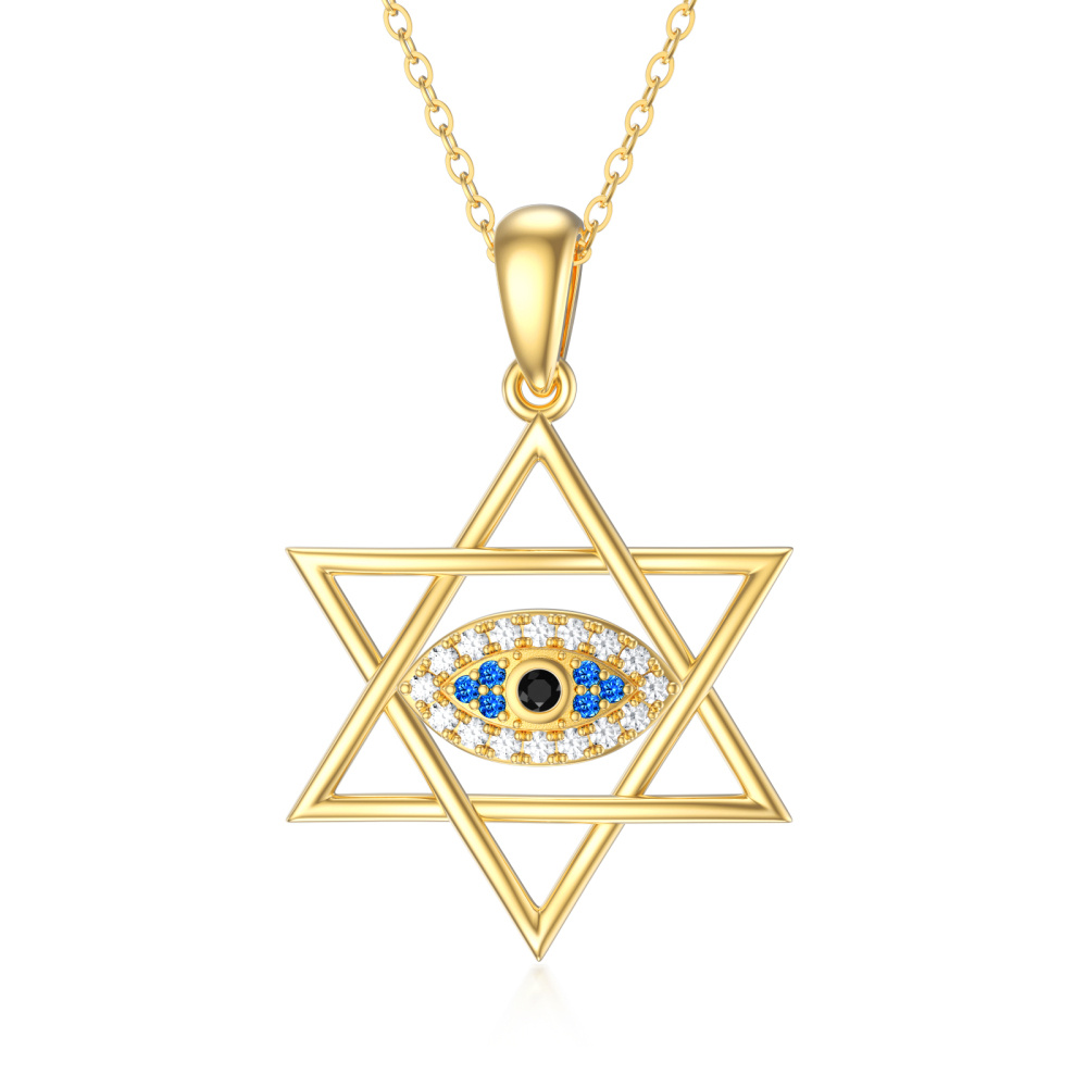 10K Gold Cubic Zirconia Evil Eye & Star Of David Pendant Necklace-1
