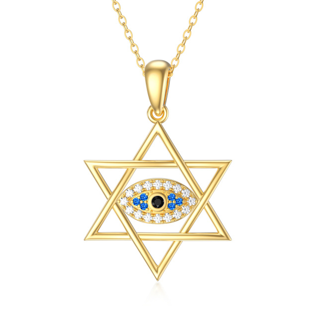 Collier en or 14K avec pendentif étoile de David et mauvais oeil en zircon cubique