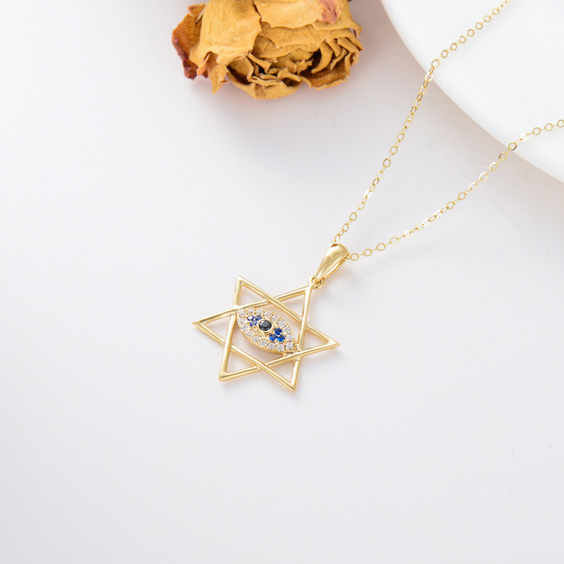 18K Gold Cubic Zirconia Evil Eye & Star Of David Pendant Necklace-4