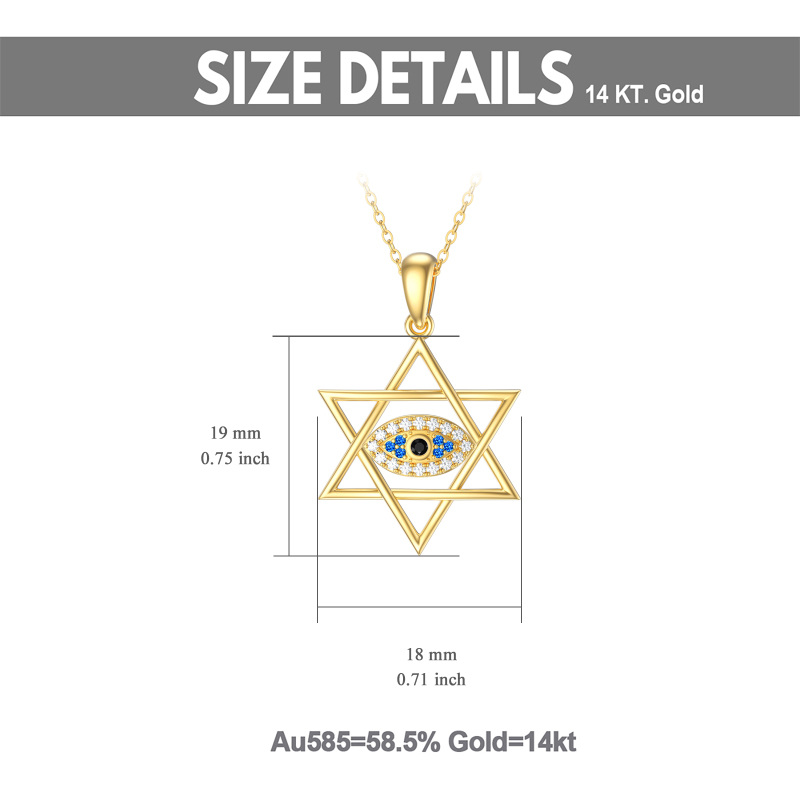 18K Gold Cubic Zirconia Evil Eye & Star Of David Pendant Necklace-5