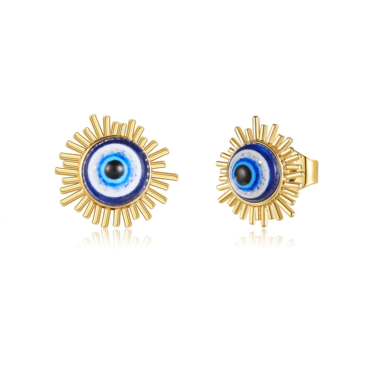 14K Gold Evil Eye Stud Earrings for Women-1