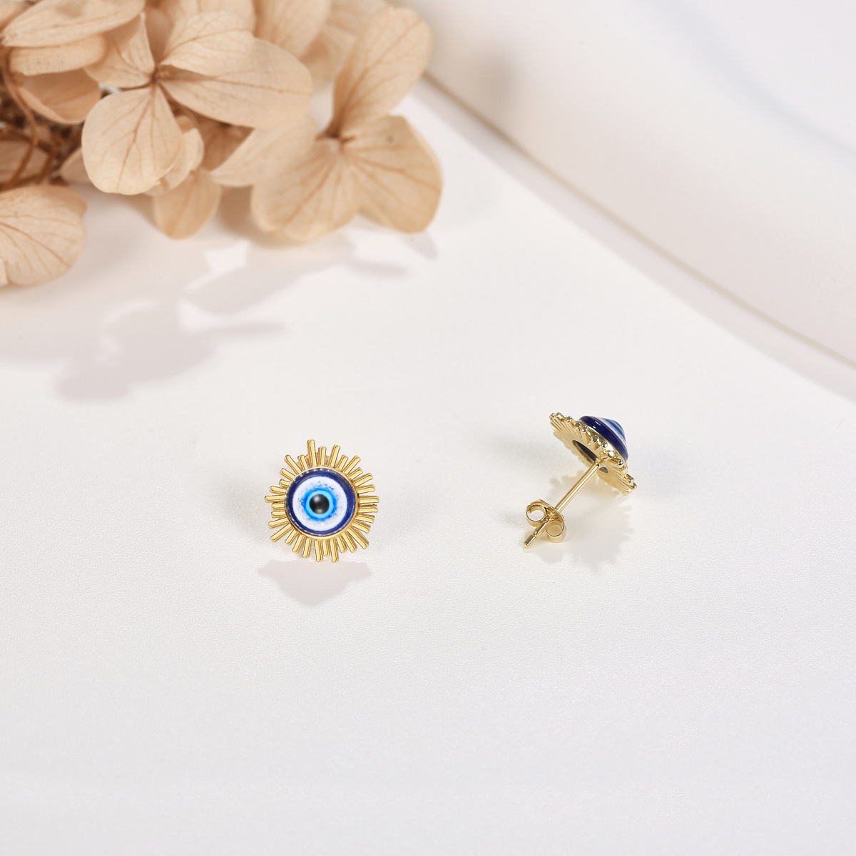 Pendientes de oro de 14 quilates con forma de ojo malvado para mujer-3