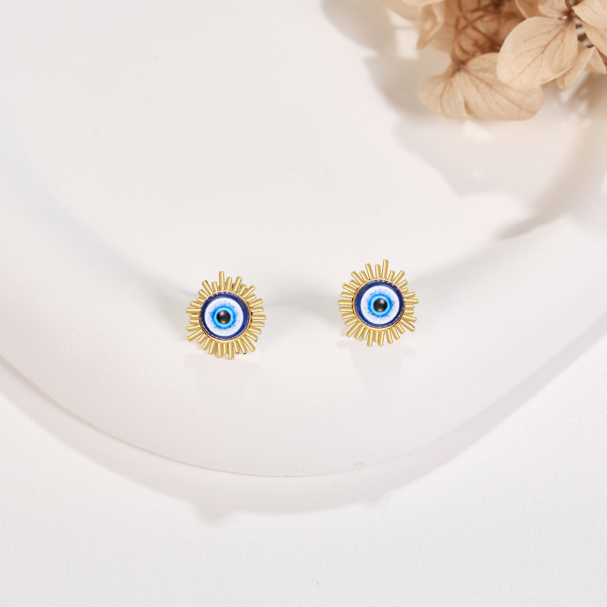 Pendientes de oro de 14 quilates con forma de ojo malvado para mujer-4