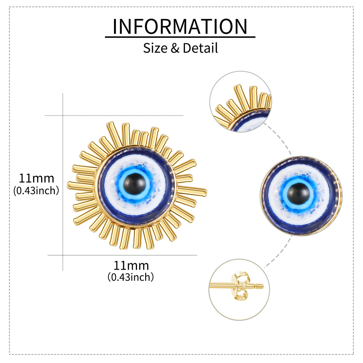 Pendientes de oro de 14 quilates con forma de ojo malvado para mujer-5