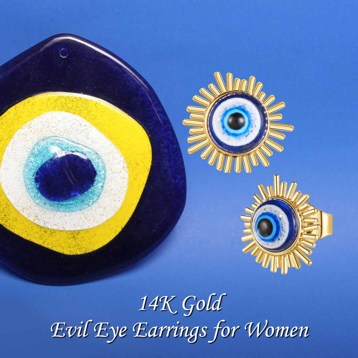 Pendientes de oro de 14 quilates con forma de ojo malvado para mujer-6