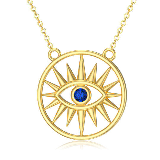 14K Gold Cubic Zirconia Evil Eye Sun Pendant Necklace-1