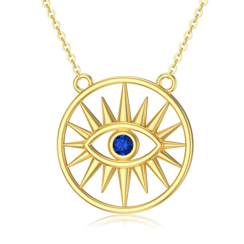 10K Gold Cubic Zirconia Evil Eye Sun Pendant Necklace-20