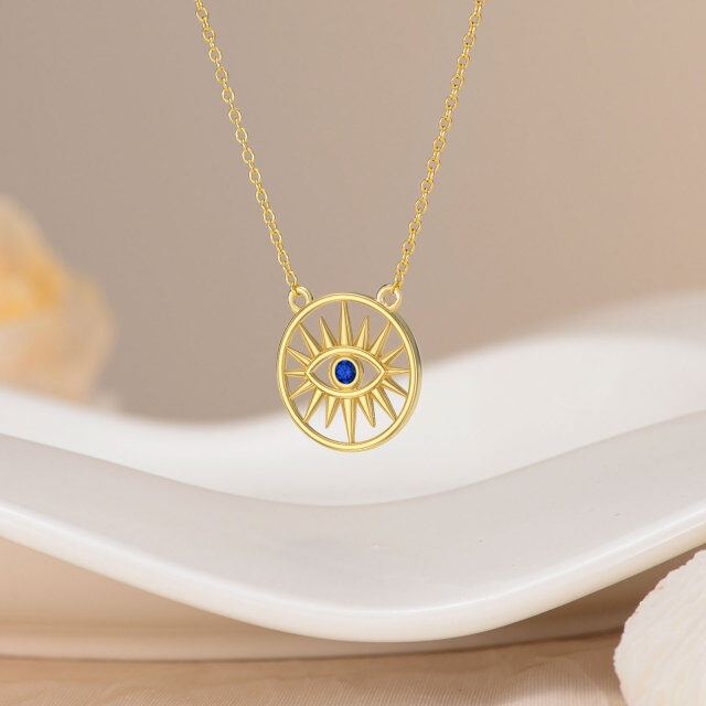 14K Gold Cubic Zirconia Evil Eye Sun Pendant Necklace-3