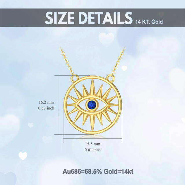 14K Gold Cubic Zirconia Evil Eye Sun Pendant Necklace-5