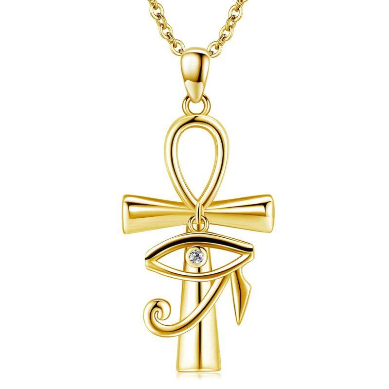18K Gold Cubic Zirconia Eye Of Horus Pendant Necklace-1