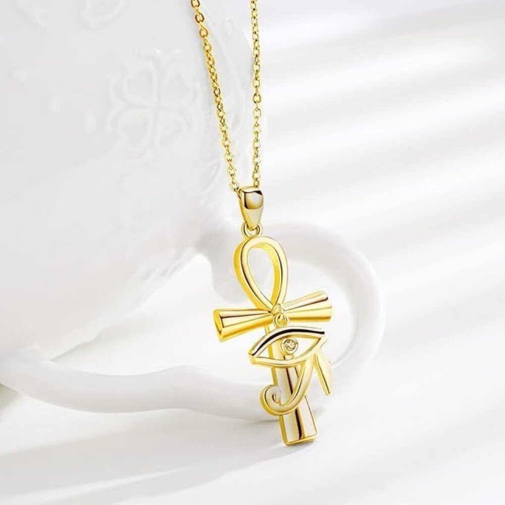 10K Gold Cubic Zirconia Eye Of Horus Pendant Necklace-2