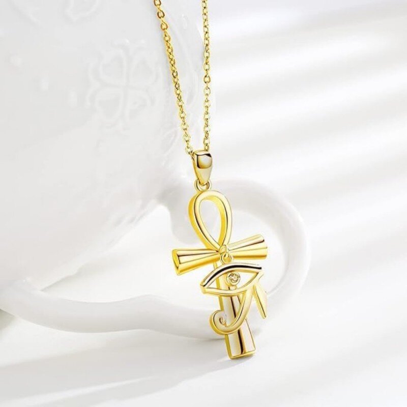 18K Gold Cubic Zirconia Eye Of Horus Pendant Necklace-2